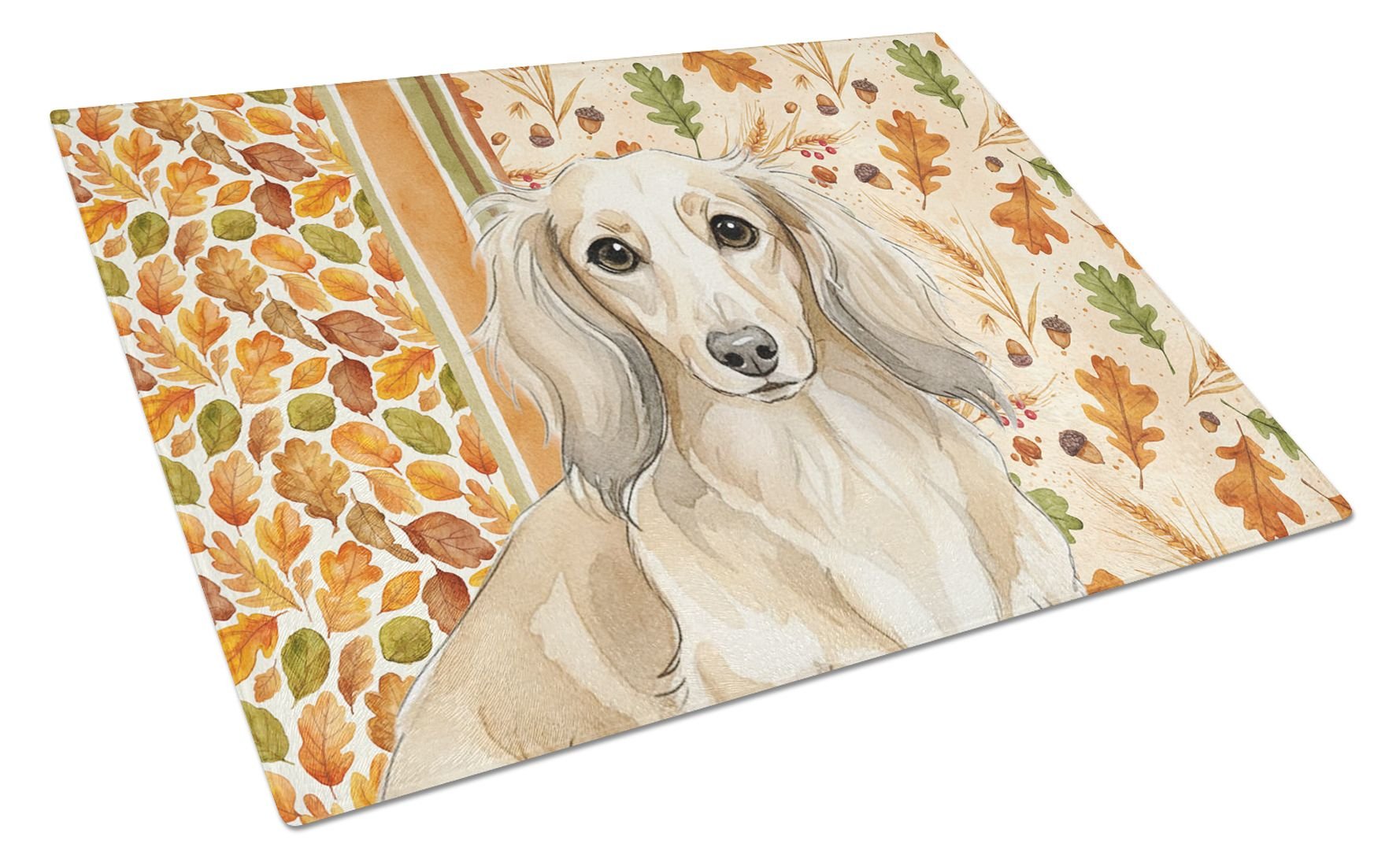 Longhaired Cream Dachshund Heirloom Fall Glass Cutting Board Decorative Tempered Glass Kitchen Cutting and Serving Board Large Size Chopping Boar
