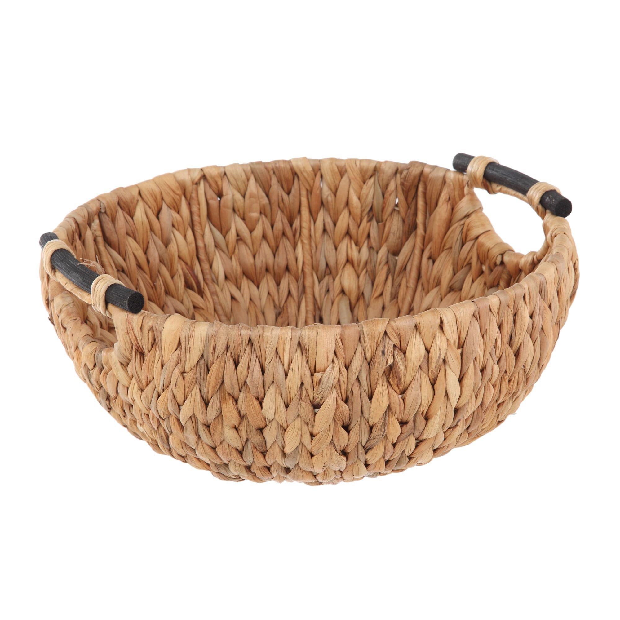 Natural Woven Water Hyacinth Decorative Bowl with Wooden Handles
