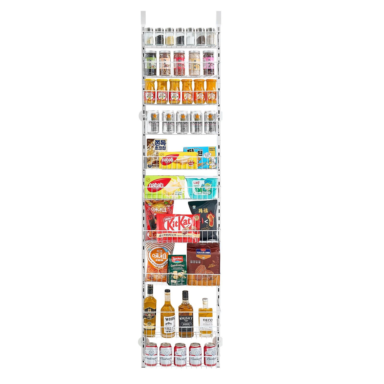 Over the Door Pantry Organizer, 10-Tier Pantry Organization and Storage, Heavy-Duty Steel Hanging Spice Rack, Adjustable Wall Seasoning Shelves