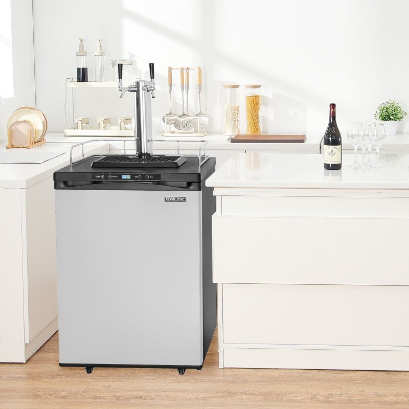 Beer Kegerator Draft Beer Dispenser Full Size Keg Refrigerator Dual Tap (Option: Black)