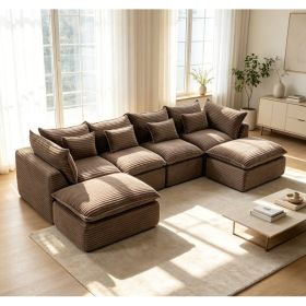 129.8" Width Cloud Couch Oversized Modular Sectional Sofa True Relax Comfy Couches Wide&Deep Seat Sofas for Living Room Furniture Sets, Corduroy (Option: Khaki)