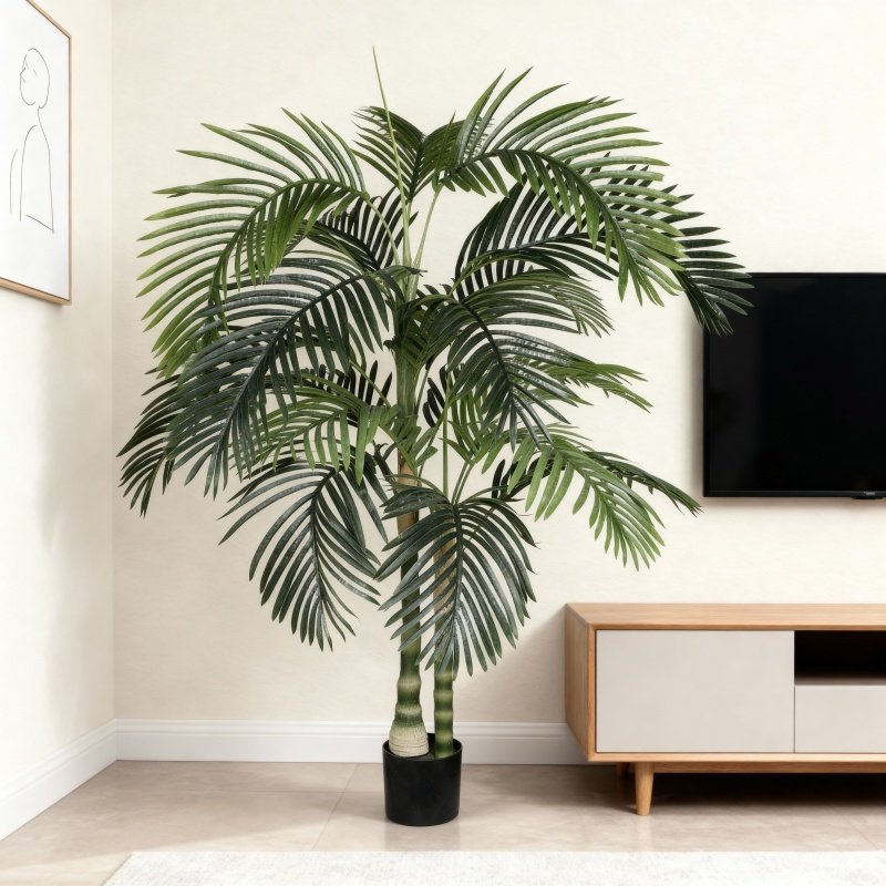 6FT Artificial Palm Tree with Black Plastic Pot, Tropical Fake Plant for Indoor Outdoor Decoration, Faux Palm, 1pc/set (Option: Green Leaves)
