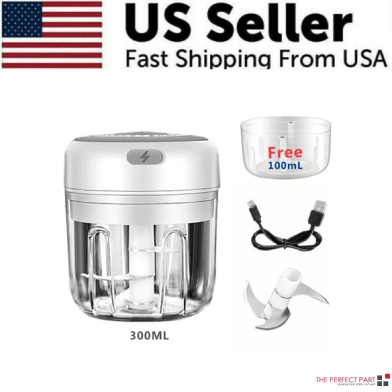 Electric 300ML Garlic Press Chopper Chili Onion Fruits Meat Mincer Blender Mixer (Option: White)
