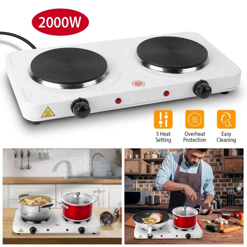 Cooking Electric Heating Plate, 2-burner Electric Stove, 2000 Watt Portable Electric Stove, Glass Stove, Easy To Clean, Suitable For RV&home&camp (Option: defaulttitle)
