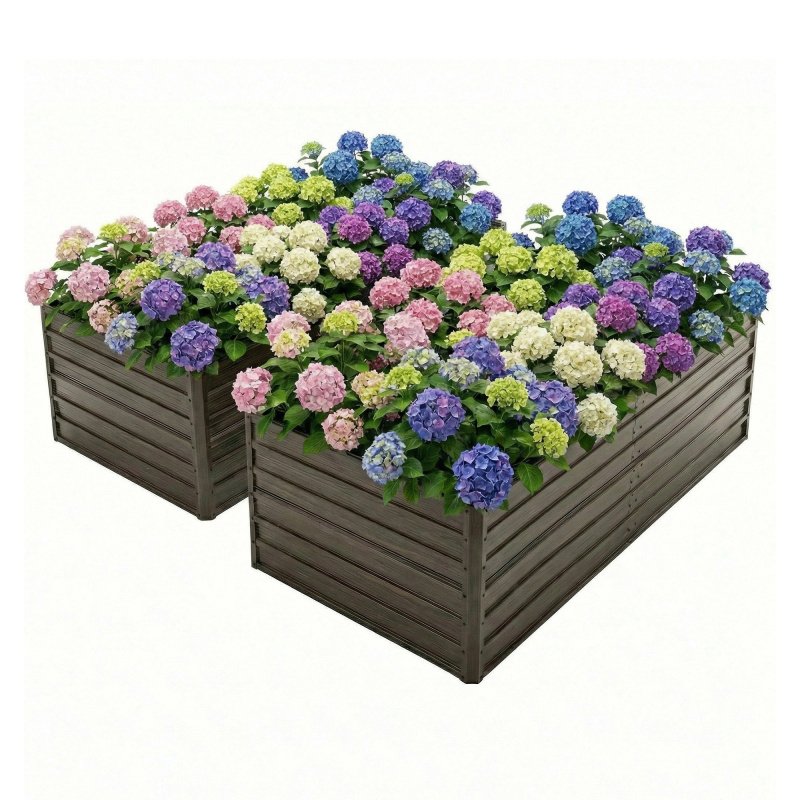Double the Beds, Double the Harvest! 8x4x2 FT Woodgrain Galvanized Raised Garden Bed Set - Durable Outdoor Combo for Veggies, Flowers, Herbs & Fr (Option: Walnut)