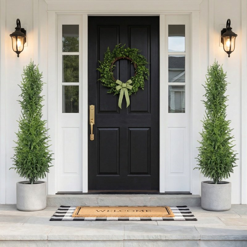 5' Artificial Real Touch Pine Tree in Black Plastic Pot, 2pc/set (Option: Green Leaves)