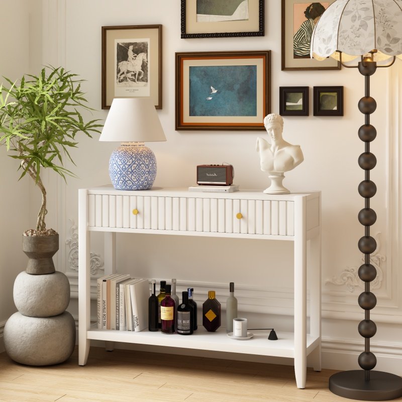 29.53" Tall Console Table with Drawers, Narrow Wood Accent Sofa Table Entryway Table with Storage Shelf for Entryway, Front Hall, Hallway, Living (Option: White)