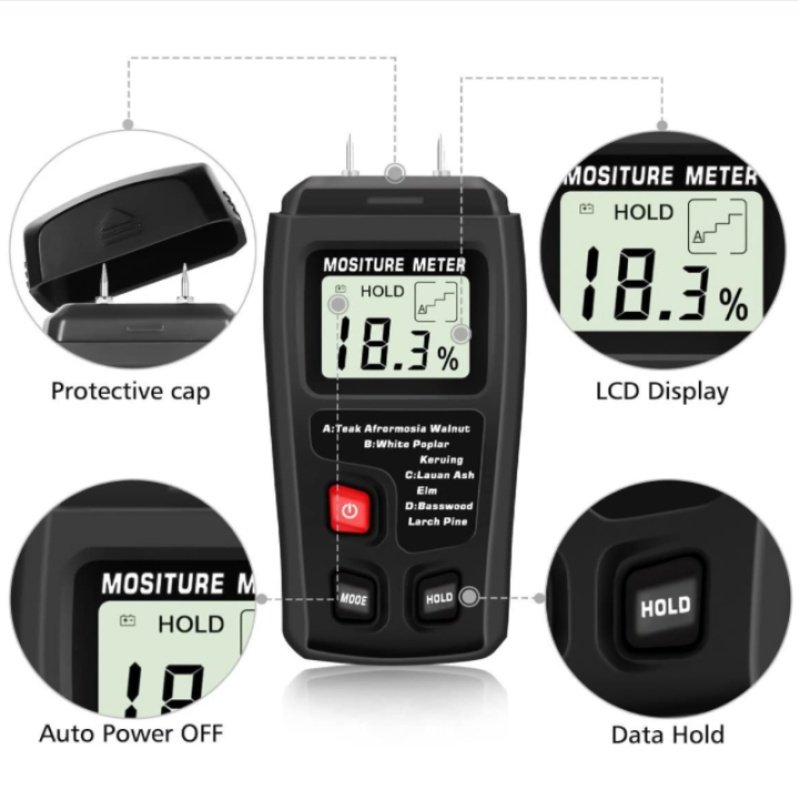 Digital LCD Wood Meter Detector Tester Wood Firewood Paper Cardboard (Option: Black)