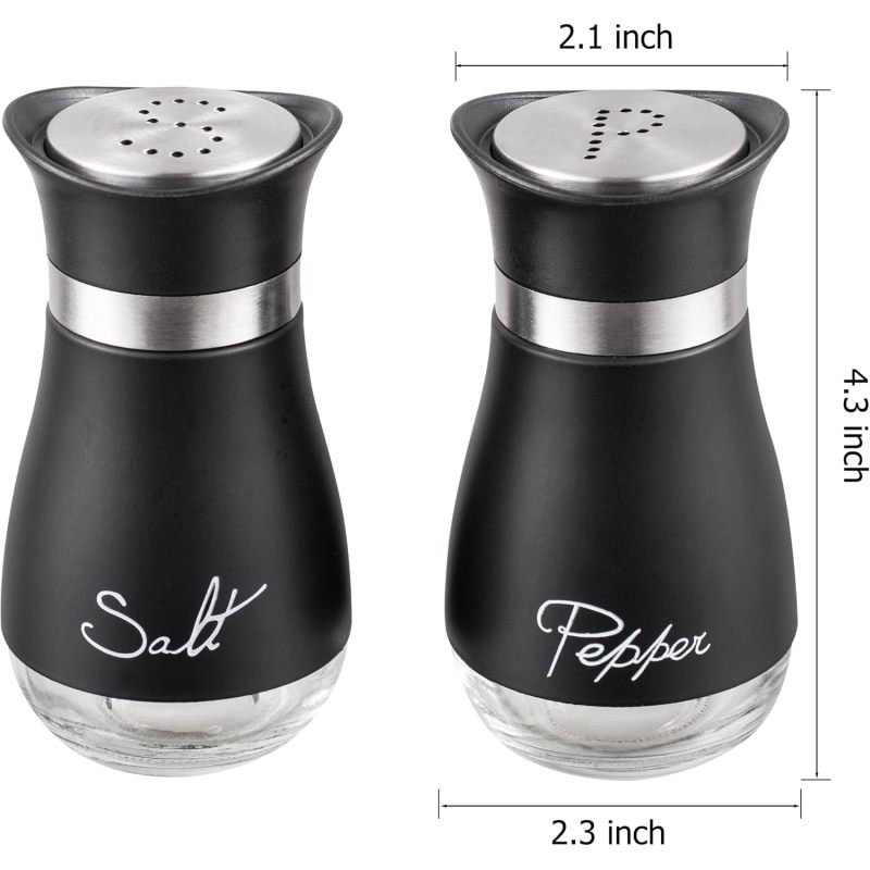 Salt And Pepper Shakers Set - Salt Containers For Gifts, Kitchen Decor, Home, RV, Camp, BBQ, 4 Oz Farmhouse Spice Dispenser With Glass Bottom, Se (Option: Black)
