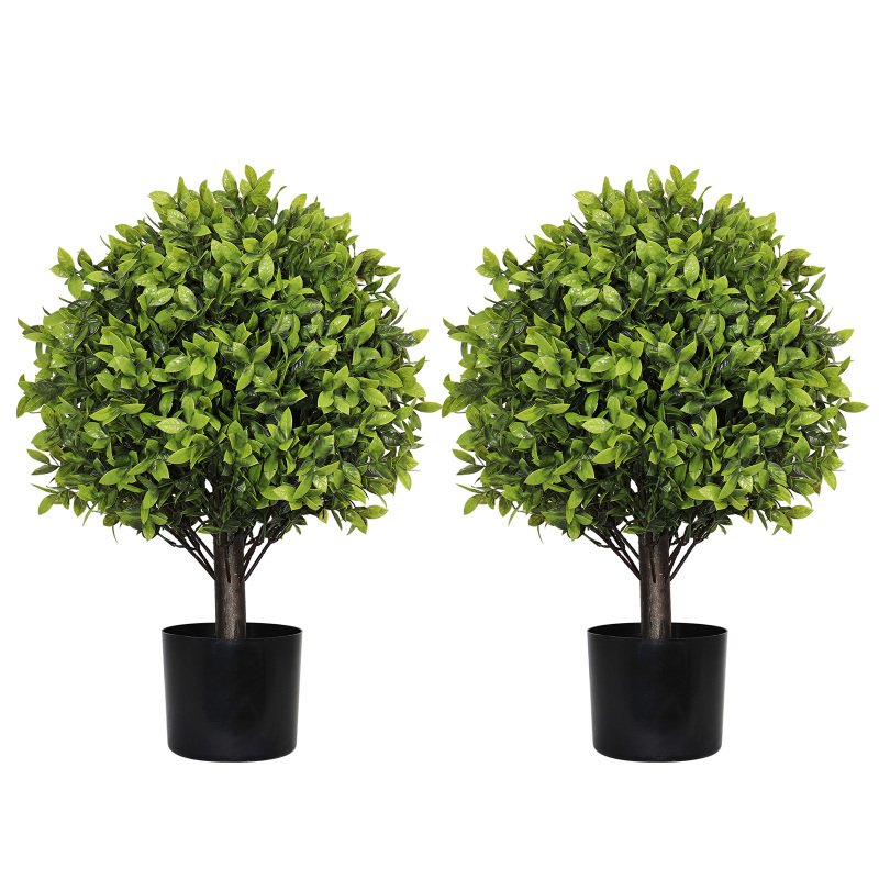 22in Artificial Boxwood Topiary Ball Trees in Pots for Indoor Outdoor Home Garden Decor 2pcs/set (Option: Green)