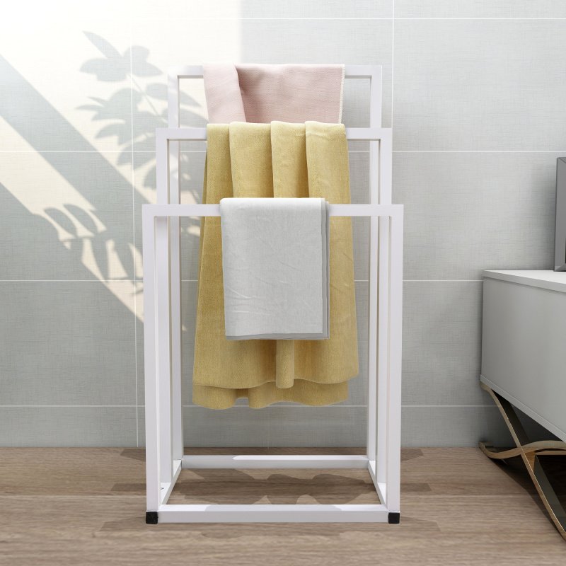 Metal Freestanding Towel Rack 3 Tiers Hand Towel Holder Organizer for Bathroom Accessories, White (Option: White)