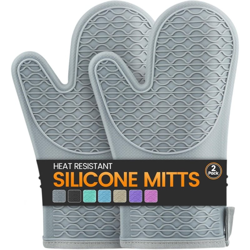 Silicone Oven Mitts, Heat Resistant 2PCS Oven Mitts With Soft Cotton Lining, Waterproof Non-Slip Grip Oven Glove, Kitchen Potholder Mits For BBQ, (Option: Gray)