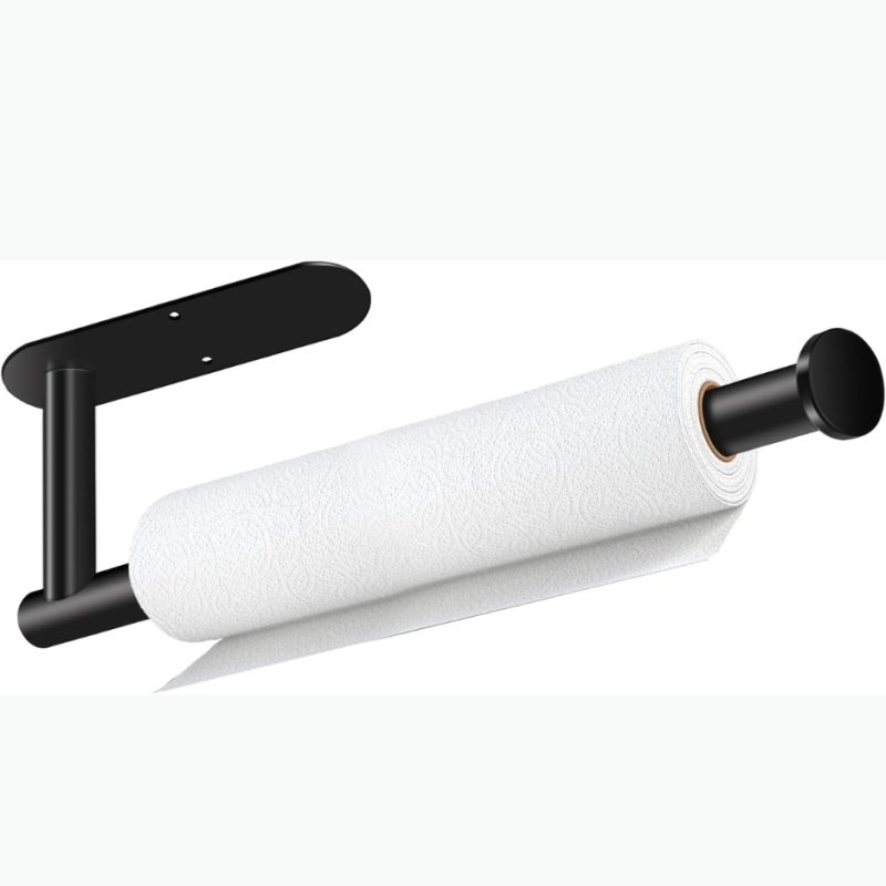 Black Under-Cabinet Paper Towel Holder - Self Adhesive & Drill Mount Stainless Steel Organizer (Option: Black)