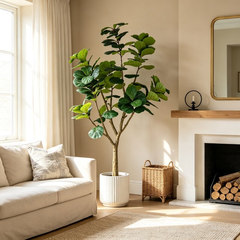 7FT Artificial Fiddle Leaf Fig Tree, Realistic Faux Potted Plant in Black Pot, 1pc/set (Option: Green Leaves)