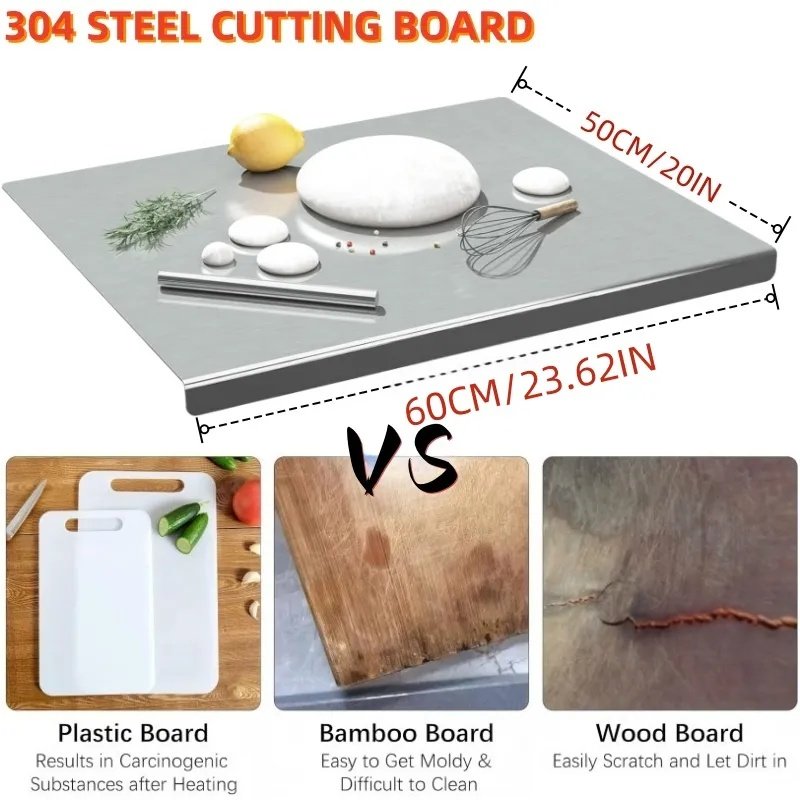XXL 304 Stainless Steel Cutting Board  Anti-Slip & Mildew-Proof No More Moldy Wooden Boards - Heavy-Duty & Food-Safe, Easy To Clean - Chop Meat, (Option: 40CM60CM)