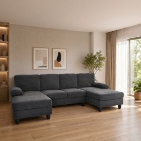 nubby upholstery  U-Shaped Sofa, Comfortable Dual Chaise Design with  Upholstered Armrests (Option: DARK GREY)