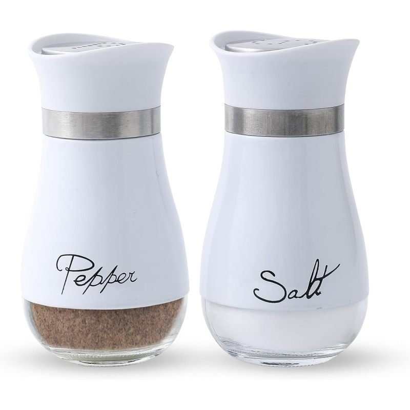 Salt And Pepper Shakers Set - Salt Containers For Gifts, Kitchen Decor, Home, RV, Camp, BBQ, 4 Oz Farmhouse Spice Dispenser With Glass Bottom, Se (Option: White)