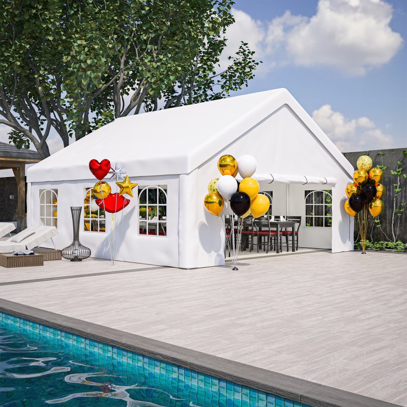 20x20 FT Party Tent with 2 Storage Bags & Removable Sidewalls, Outdoor Canopy Gazebo for Carport Camping Garden Wedding BBQ Commercial (Option: White)