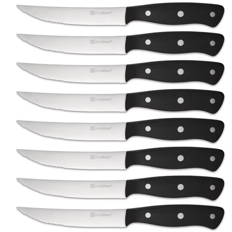 8-Piece 4.5-Inch Steak Knife Set, Carbon Steel Double Bevel, With Eco-Friendly POM Handles And Gift Box (Option: Primary color)
