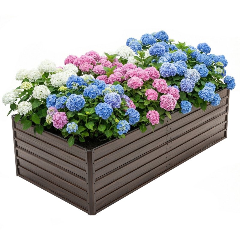 Woodgrain Aesthetic & Metal Strength: 8x4x2FT Galvanized Raised Garden Bed Kit - Large Outdoor Planter Box for Veggies, Fruits, Herbs (Option: Brown)