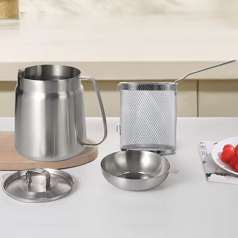 Thickened 304 Stainless Steel Food-grade Oil Dispenser, 3.5-liter Large Capacity, With Filter And Frying Basket (Option: Silver)