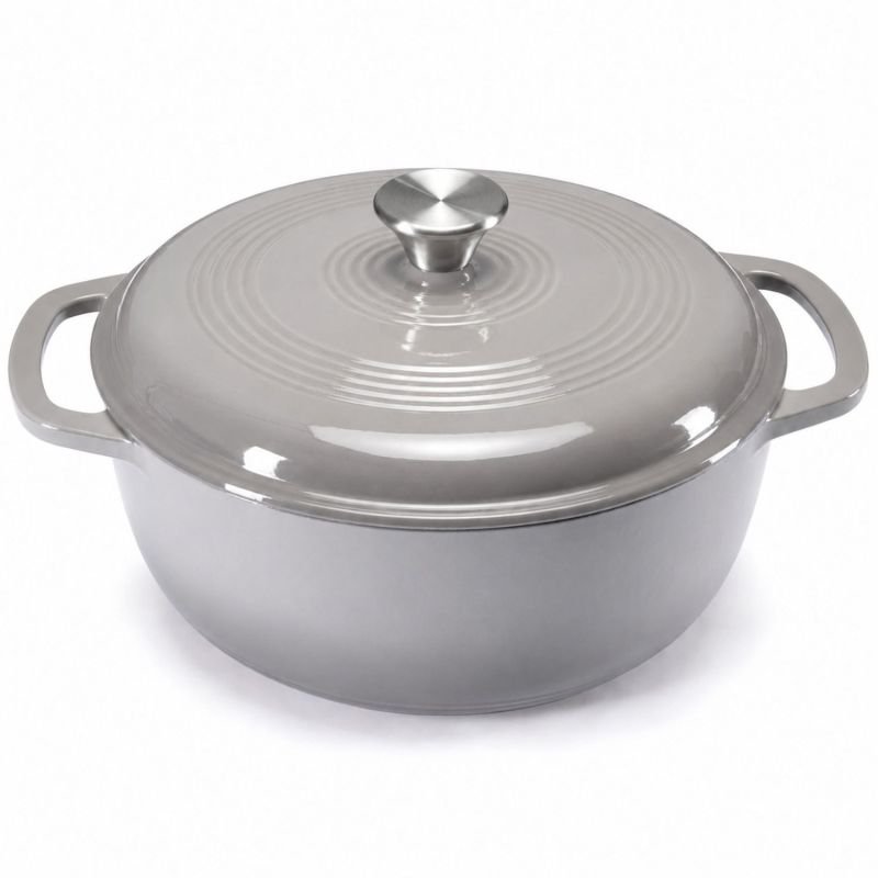 6 Quart Enameled Cast Iron Dutch Oven, Moisture-Sealing Lid For Bread Baking, Braising, Slow Cooking, Dual Handles, Oven Safe (Option: Grey)