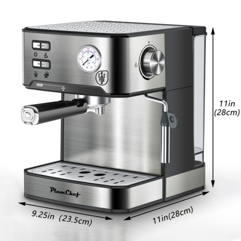 20 Bar Professional Espresso Machine With Milk Frother, Single & Double Shot, ESE Pod Compatible, Pressure Display, Removable Water Tank For Capp (Option: Silver)