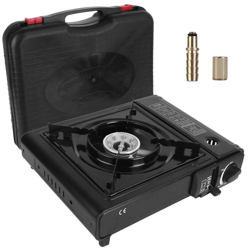 1Pc 3300W Portable Camping Stove Butane Canister Dual Fuel Burner Piezo Electric Ignition Single Burner With Automatic Tank Ejection Overpressure (Option: Black)