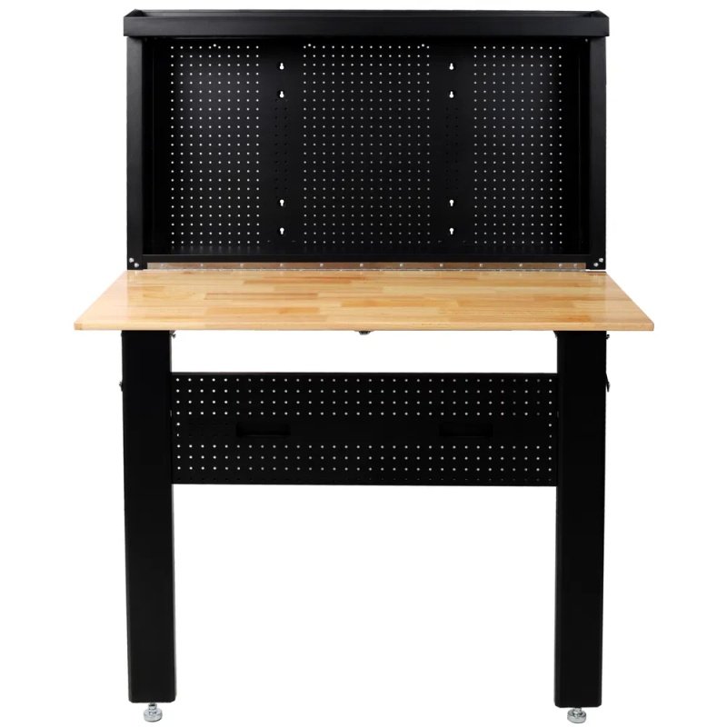 Wall Mounted Workbench, Robust Space-Saving Foldable Workbench With Rubberwood Work Surface, Pegboard For Tools (Option: defaulttitle)
