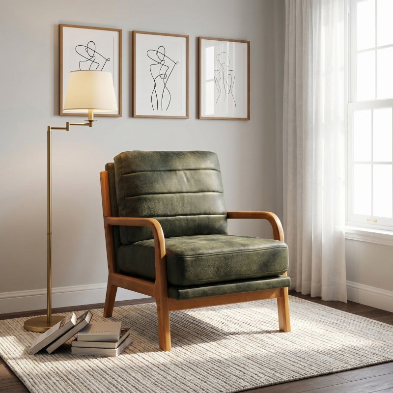 Foil fabric wood armchair (Option: Olive Green)