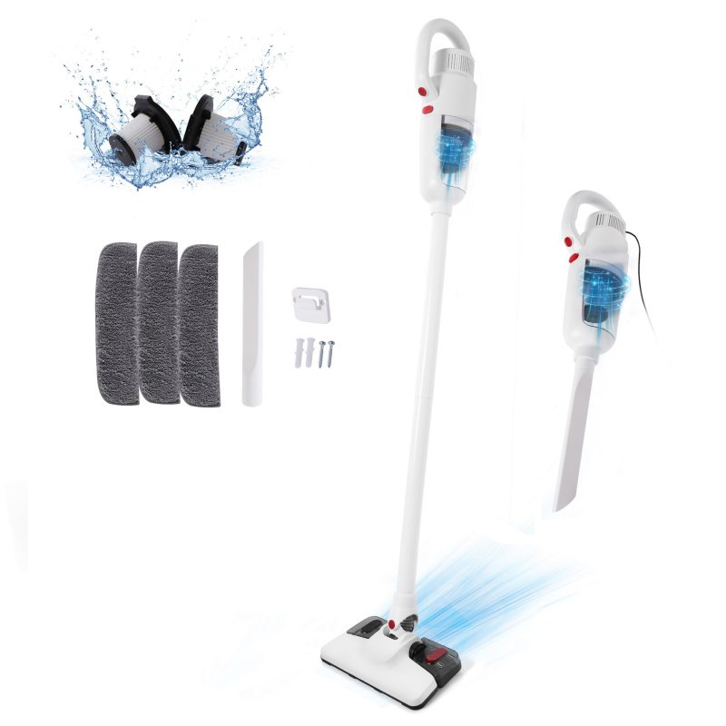Lightweight Stick Vacuum Cleaner, Unique Vacuum and Mop Combo - 3 Dust Filters/Microfiber Pads,Corded Stick Vacuums & Electric Brooms - 400W 12Kp (Option: White)