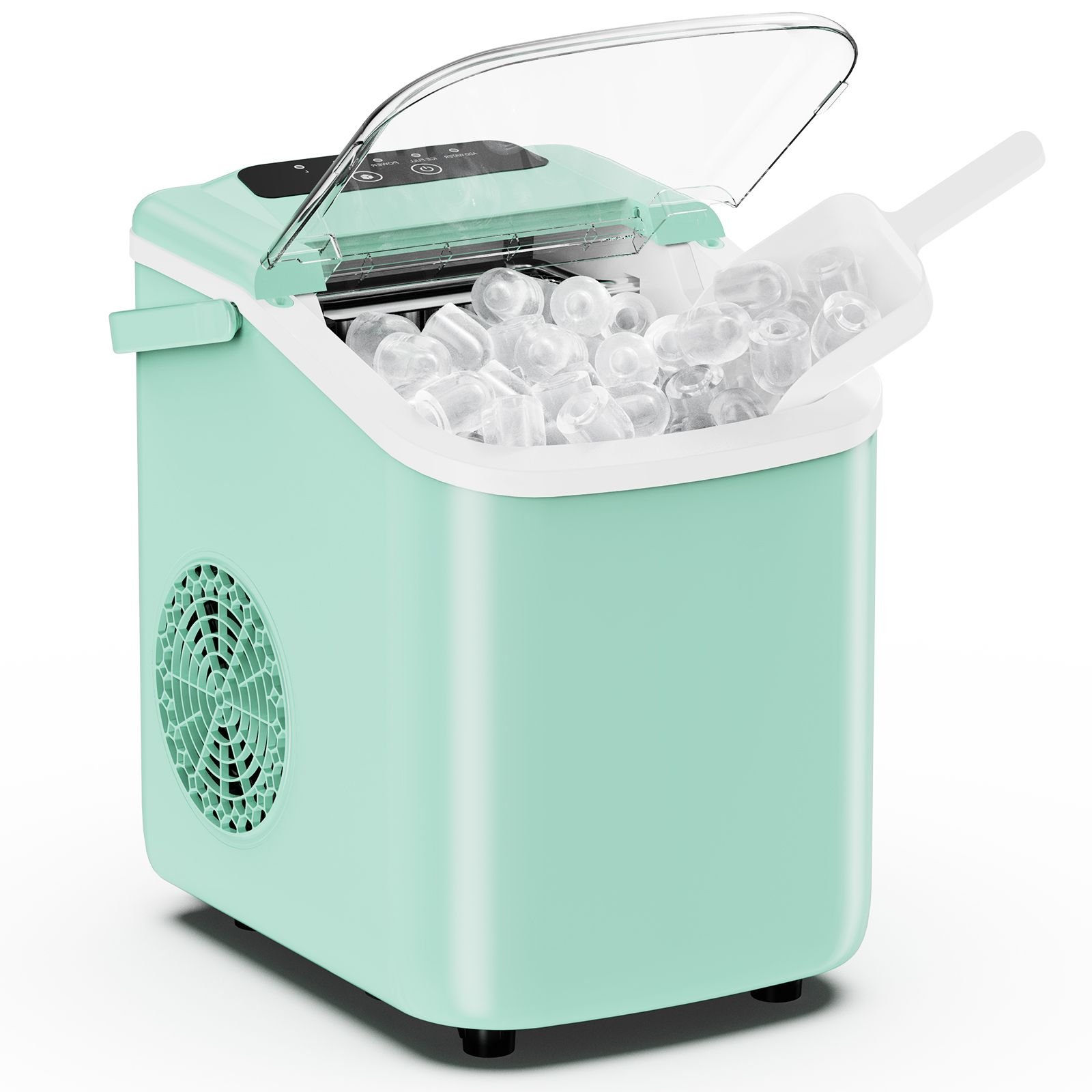 Desktop ice maker, with movable handle, can produce 9 ice balls in 6 to 8 minutes, equipped with a basket and a spoon (Color: Green)