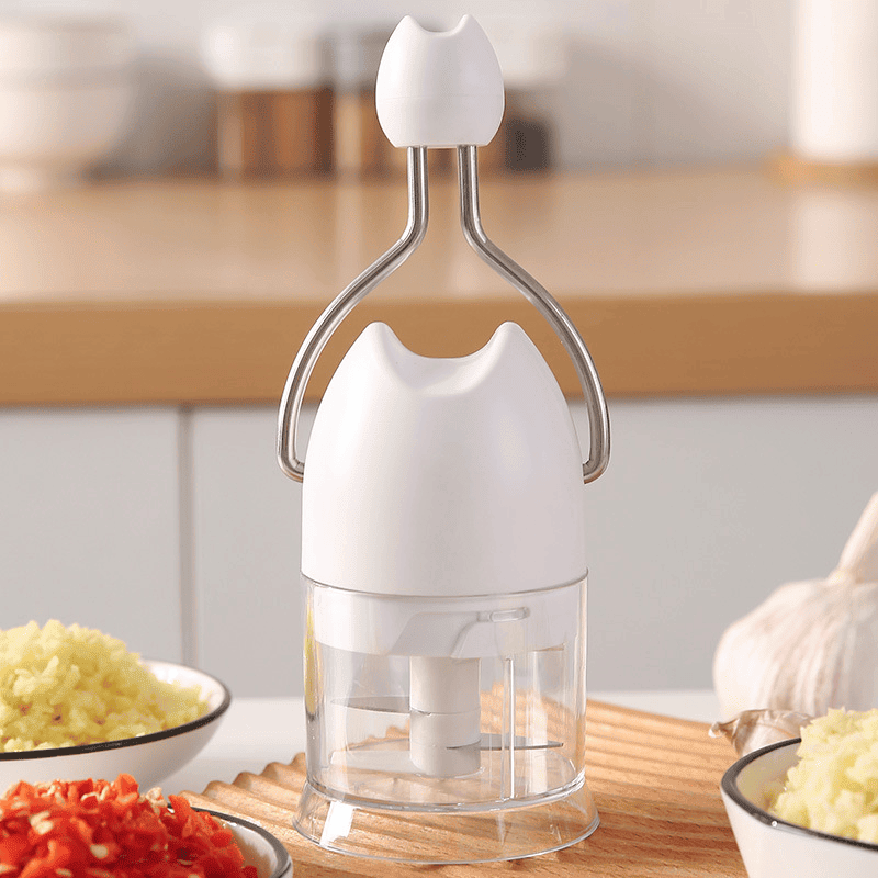 Manual Food Chopper, 3-Blade Stainless Steel Garlic Mincer, Hand-Press Onion Cutter & Vegetable Blender for Garlic, Onion, Chili, Nuts (Style: Garlic Chopper - White)