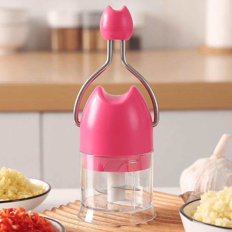 Manual Food Chopper, 3-Blade Stainless Steel Garlic Mincer, Hand-Press Onion Cutter & Vegetable Blender for Garlic, Onion, Chili, Nuts (Style: Garlic Chopper - Pink)