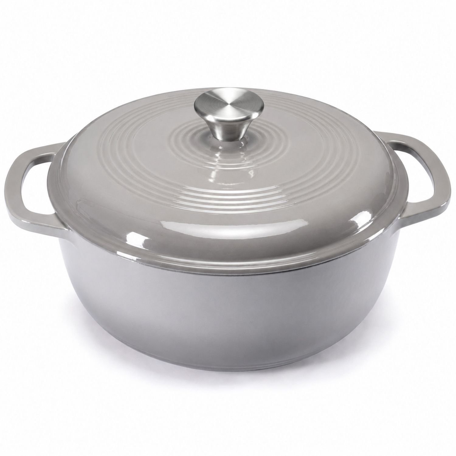 6 Quart Enamel Cast Iron Dutch Oven with Moisture-Sealing Lid for Bread Baking Braising And Slow Cooking, Dual Handles, Oven Safe (Color: grey)