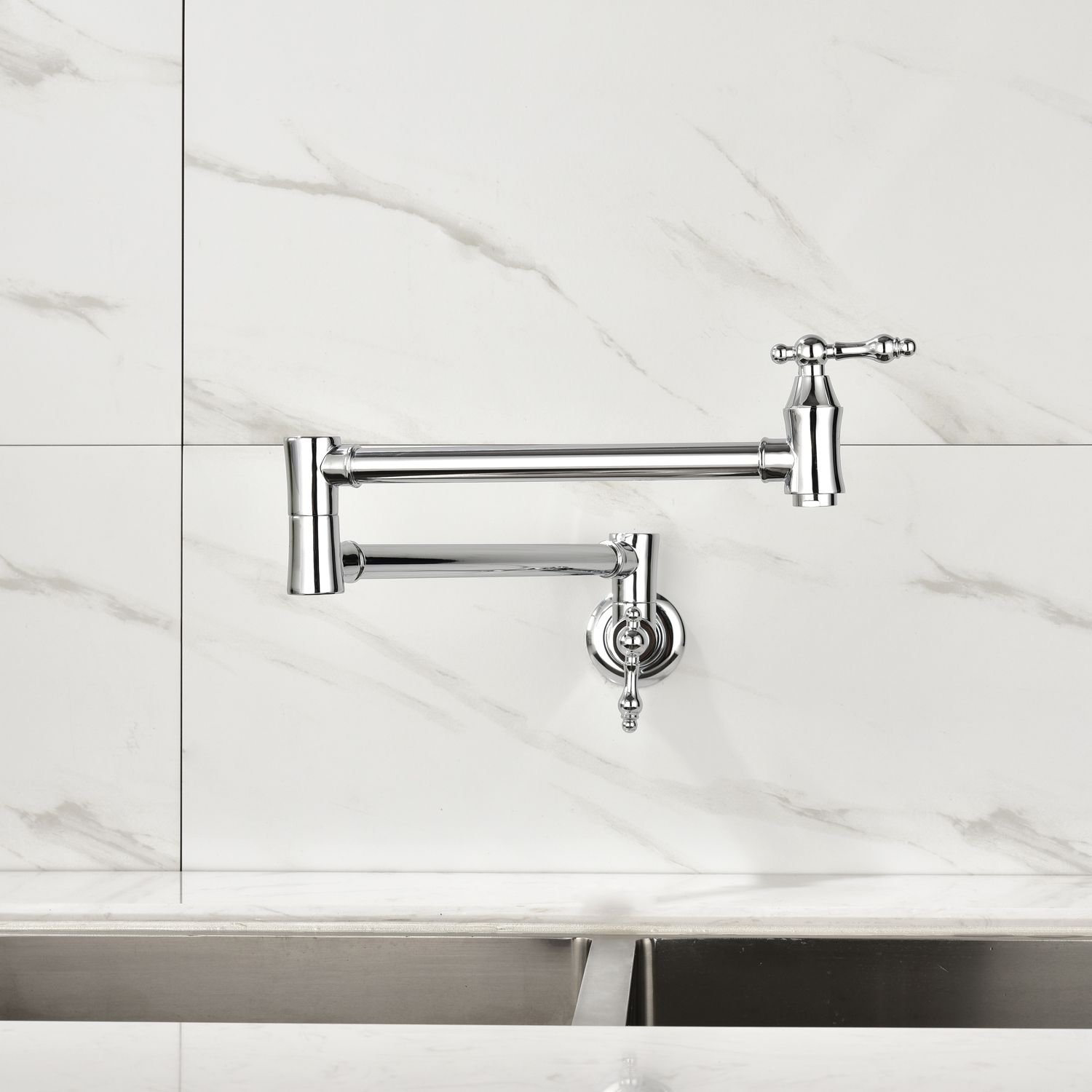 Pot Filler Faucet Wall Mount (Color: Chrome)
