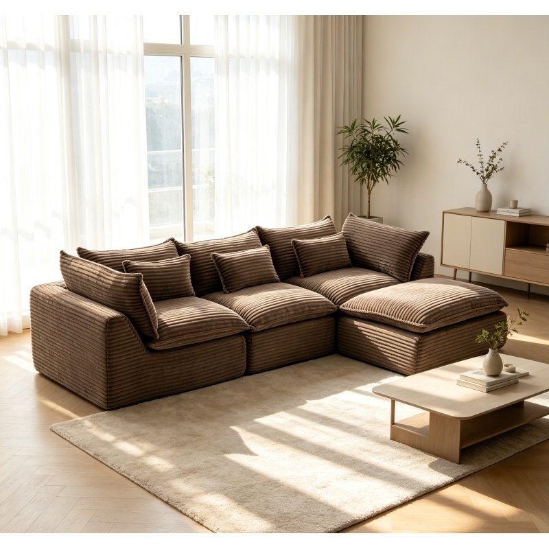 102.3" Width Cloud Couch Oversized Modular Sectional Sofa True Relax Comfy Couches Wide&Deep Seat Sofas for Living Room Furniture Sets,Corduroy F (Option: Khaki)
