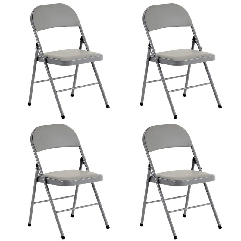 4pcs Elegant Foldable Iron & PVC Chairs For Convention & Exhibition Gray (Option: defaulttitle)