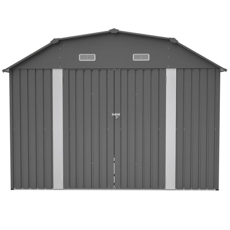 10x12 FT Gray Outdoor Storage Shed, Heavy Duty Rust-Resistant Steel Tool Shed with Floor Frame Kit (Option: Grey)