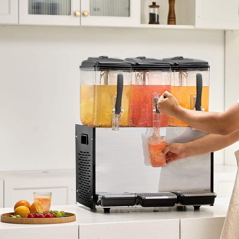 Commercial Beverage Dispenser 12L X 3 Tanks Cold Juice Ice Drink Dispenser (Option: Silver)