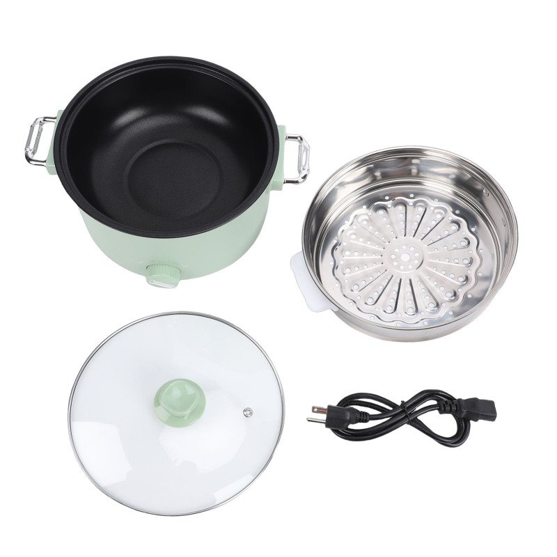 Electric Hot Pot 800W 3L Food Grade Nonstick Coating Multifunctional Electric Cooker With Steam Basket For Steak Rice Noodles Soup US Plug (Option: Default)