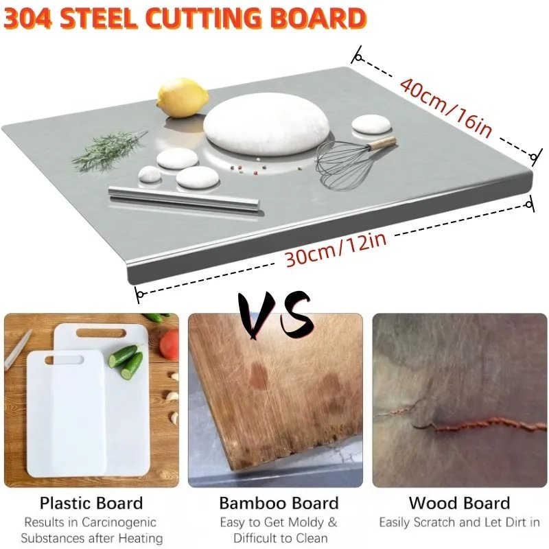 XXL 304 Stainless Steel Cutting Board  Anti-Slip & Mildew-Proof No More Moldy Wooden Boards - Heavy-Duty & Food-Safe, Easy To Clean - Chop Meat, (Option: 30CM40CM)